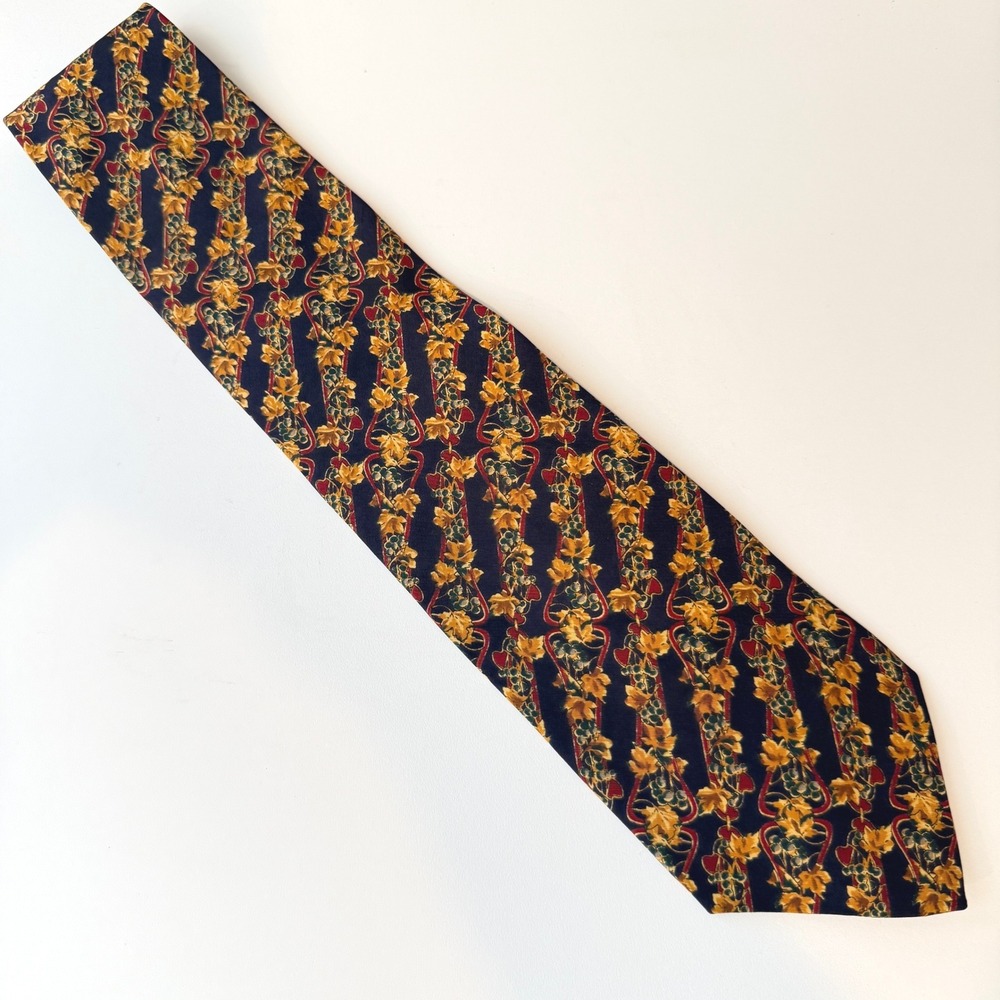 Metropolitan Museum of Art Silk Tie Navy Blue Gold Grape Leaf Botanical Pattern